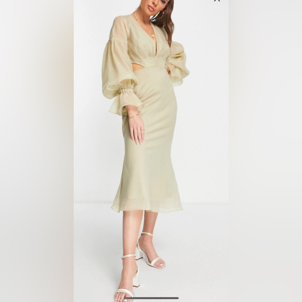 ASOS Blouson sleeve, V-neck, cutout midi dress, open back